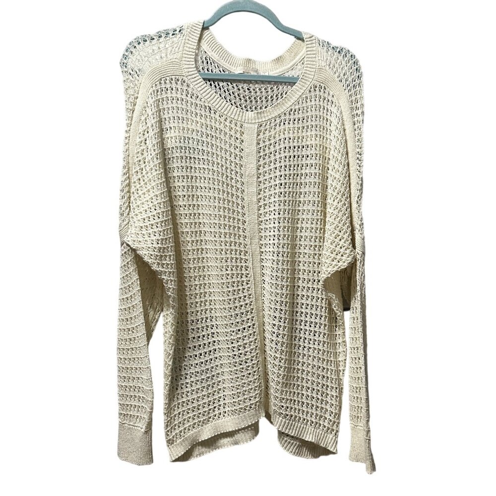 Prana women’s sz XL ivory open weave long sleeve sweater FLAW missing fabric tag